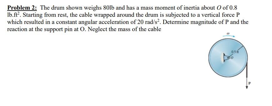 Problem 2 The Drum Shown Weighs 80lb And Has A Mass Moment Of Inertia About 0 Of 0 8 Ib Ft Starting From Rest The Ca 1