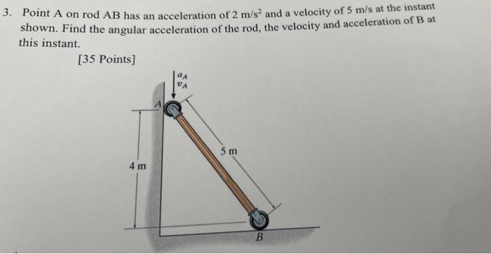 3 Point A On Rod Ab Has An Acceleration Of 2 M S And A Velocity Of 5 M S At The Instant Shown Find The Angular Acceler 1