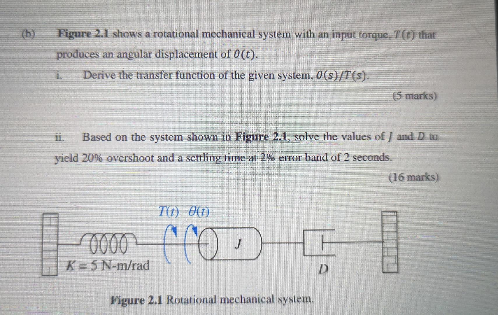 B Figure 2 1 Shows A Rotational Mechanical System With An Input Torque T T That Produces An Angular Displacement Of 1
