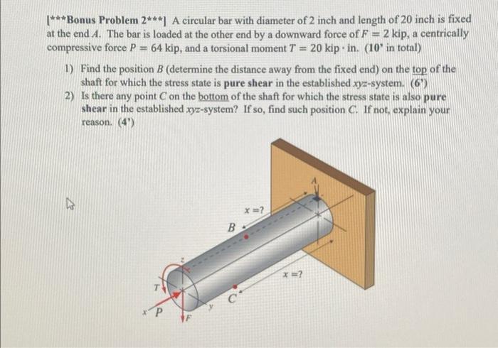 Bonus Problem 2 A Circular Bar With Diameter Of 2 Inch And Length Of 20 Inch Is Fixed At The End A The Bar Is 1