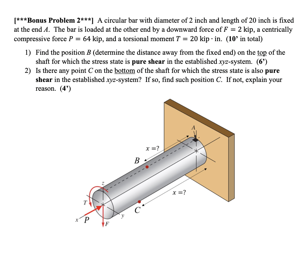 Bonus Problem 2 A Circular Bar With Diameter Of 2 Inch And Length Of 20 Inch Is Fixed At The End A The Bar Is L 1
