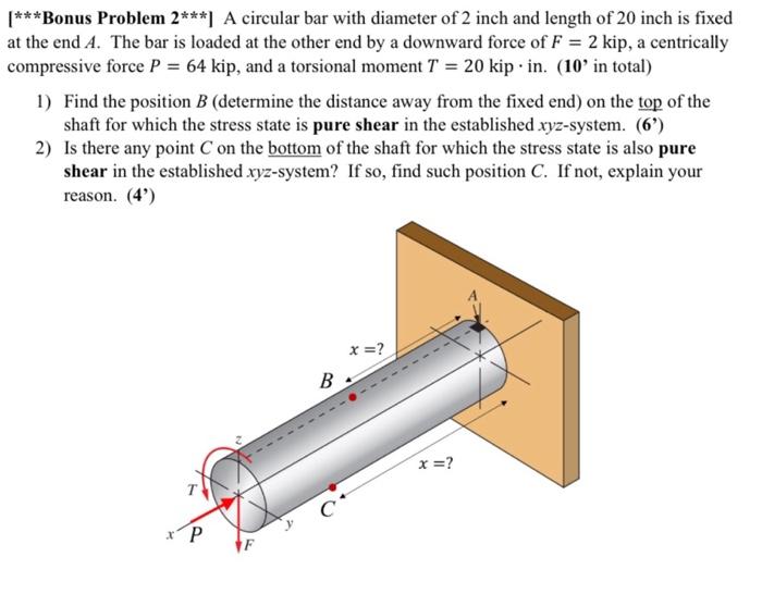 Bonus Problem 2 A Circular Bar With Diameter Of 2 Inch And Length Of 20 Inch Is Fixed At The End A The Bar Is L 1