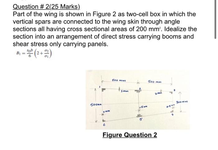 Question 2 25 Marks Part Of The Wing Is Shown In Figure 2 As Two Cell Box In Which The Vertical Spars Are Connected To 1