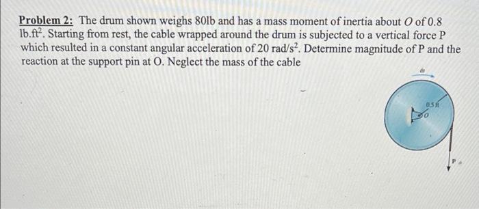 Problem 2 The Drum Shown Weighs 80lb And Has A Mass Moment Of Inertia About 0 Of 0 8 1b Ft Starting From Rest The Ca 1