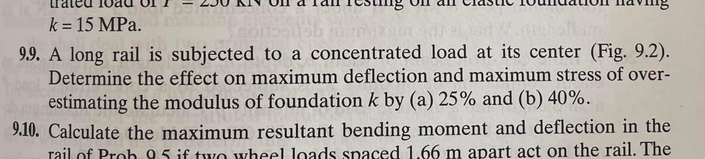 A Ng K 15 Mpa 99 A Long Rail Is Subjected To A Concentrated Load At Its Center Fig 9 2 Determine The Effect On 1