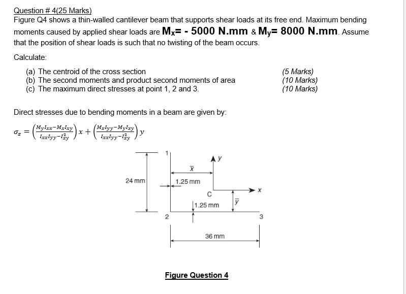 Question 4 25 Marks Figure Q4 Shows A Thin Walled Cantilever Beam That Supports Shear Loads At Its Free End Maximum 1
