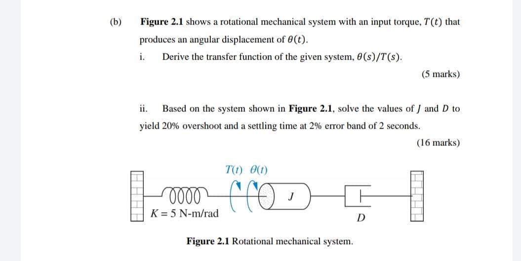 B Figure 2 1 Shows A Rotational Mechanical System With An Input Torque T T That Produces An Angular Displacement Of 1