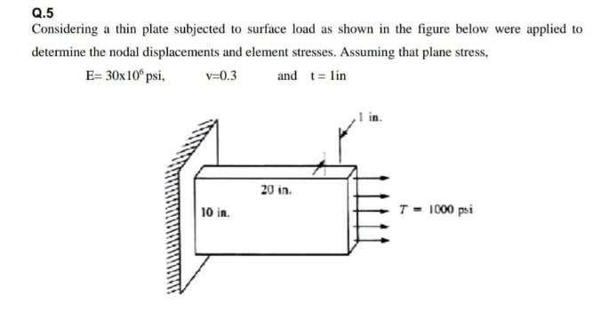 Q 5 Considering A Thin Plate Subjected To Surface Load As Shown In The Figure Below Were Applied To Determine The Nodal 1