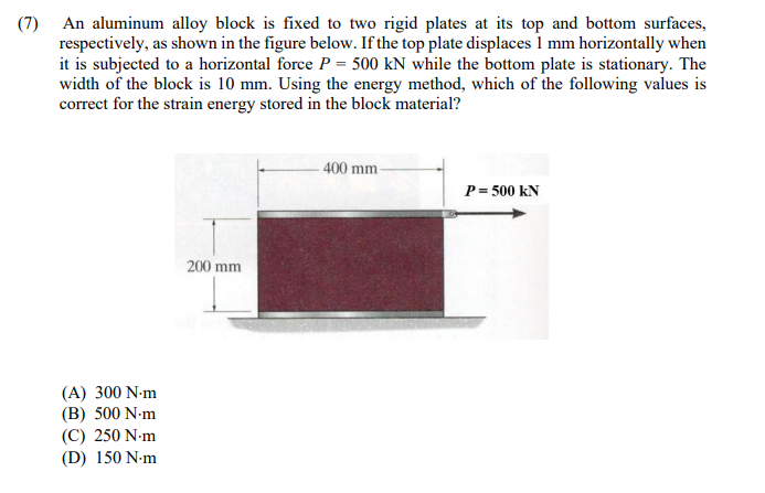 7 An Aluminum Alloy Block Is Fixed To Two Rigid Plates At Its Top And Bottom Surfaces Respectively As Shown In The F 1