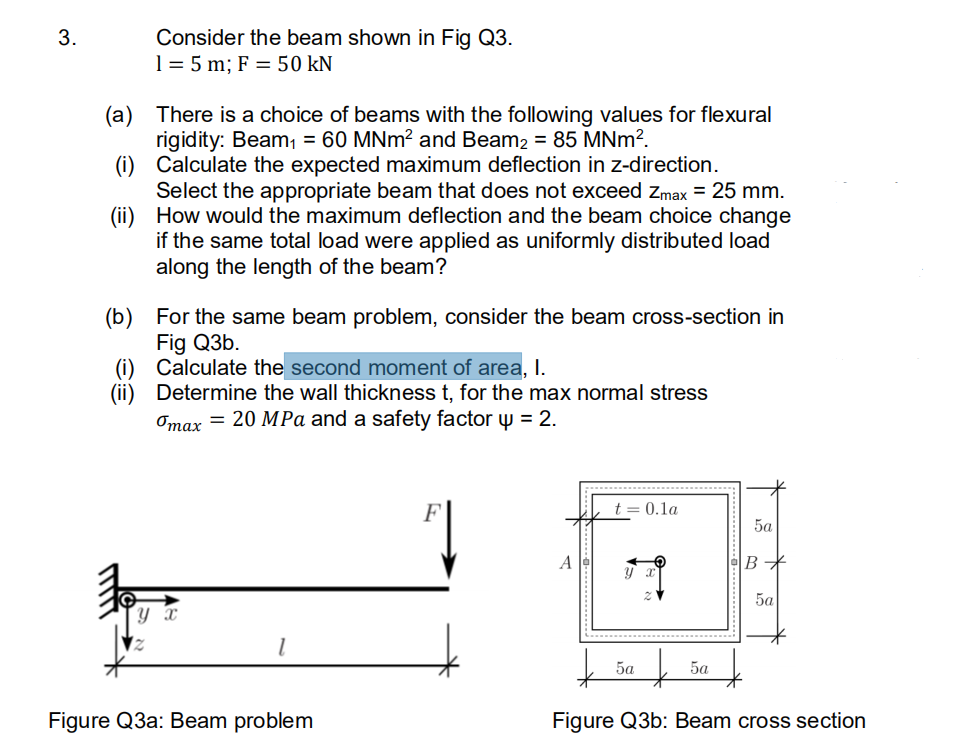 3 Consider The Beam Shown In Fig Q3 1 5 M F 50 Kn A There Is A Choice Of Beams With The Following Values For Fl 1