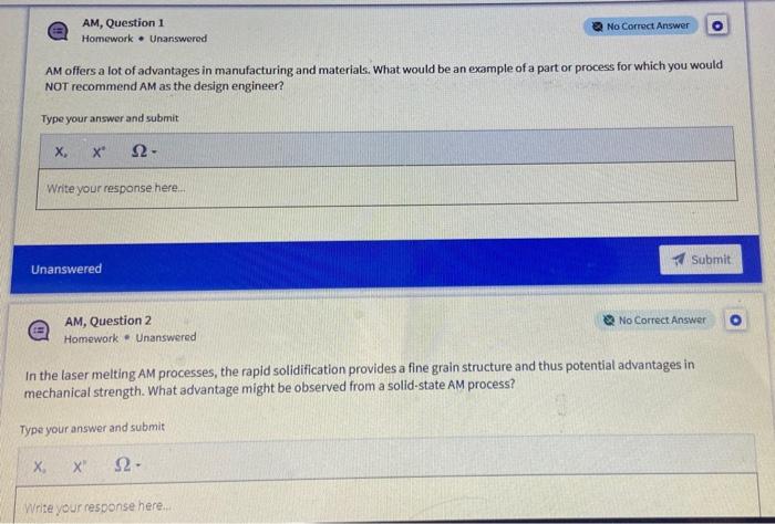 Am Question 1 Homework Unanswered No Correct Answer Am Offers A Lot Of Advantages In Manufacturing And Materials Wha 1