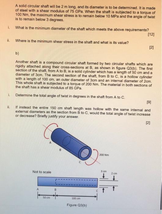 I Hl A Solid Circular Shaft Will Be 2 M Long And Its Diameter Is To Be Determined It Is Made Of Steel With A Shear M 1