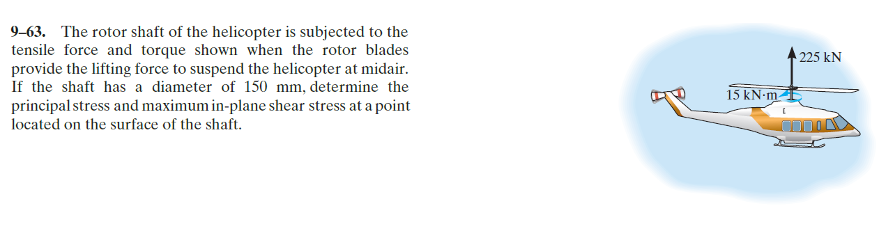 225 Kn 9 63 The Rotor Shaft Of The Helicopter Is Subjected To The Tensile Force And Torque Shown When The Rotor Blades 1