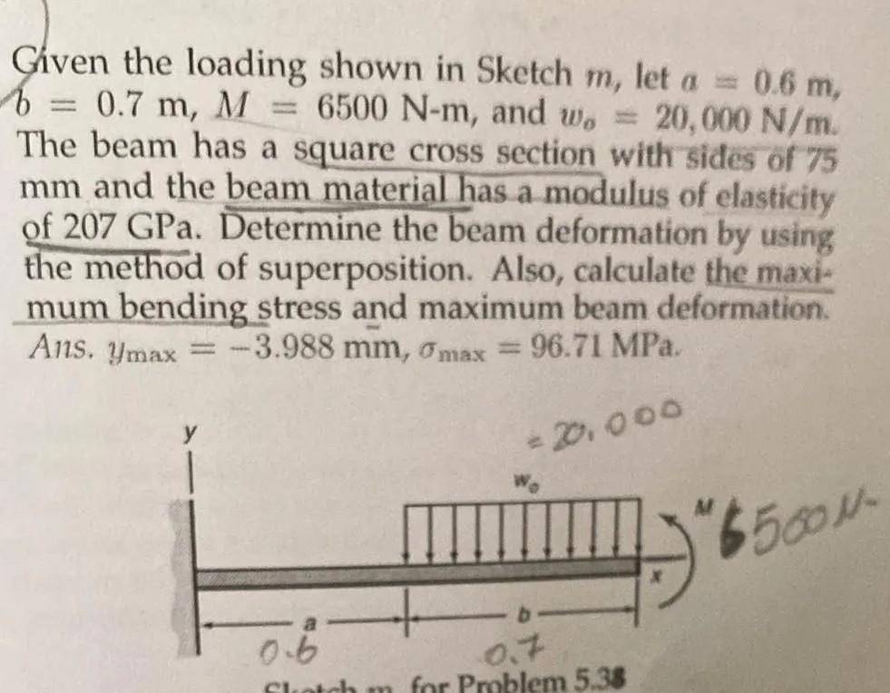 6 Given The Loading Shown In Sketch M Let A 0 6 M 0 7 M M 6500 N M And W 20 000 N M The Beam Has A Square Cross 1
