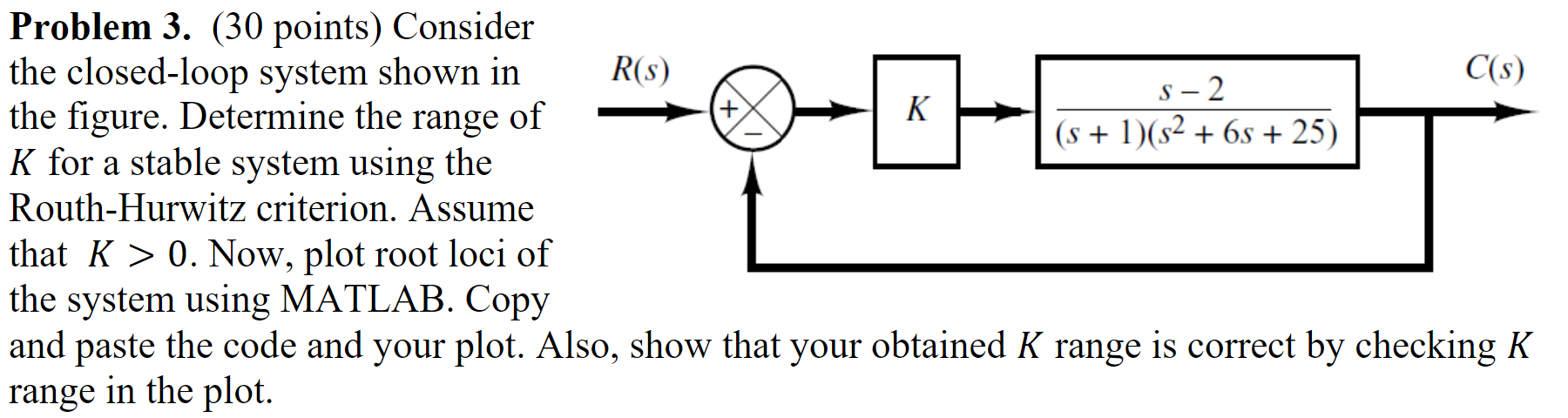 S 2 Problem 3 30 Points Consider The Closed Loop System Shown In R S C S The Figure Determine The Range Of K S 1
