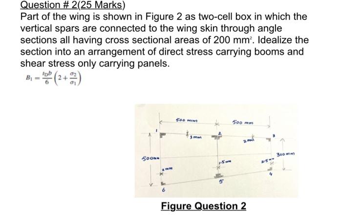 Question 2 25 Marks Part Of The Wing Is Shown In Figure 2 As Two Cell Box In Which The Vertical Spars Are Connected To 1