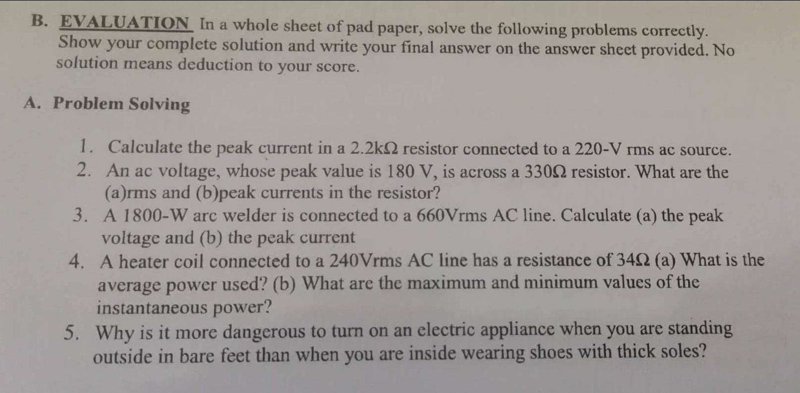 B Evaluation In A Whole Sheet Of Pad Paper Solve The Following Problems Correctly Show Your Complete Solution And Wri 1