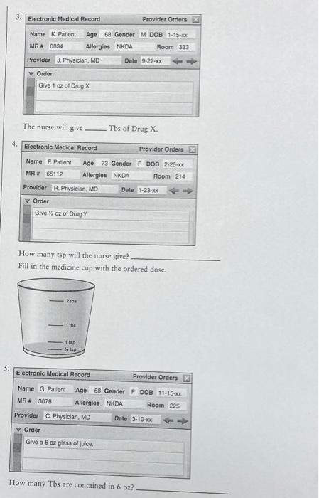 Instructions Read The Physician S Orders And Complete The Answer 1 Electronic Medical Record Provider Orders Name H 3