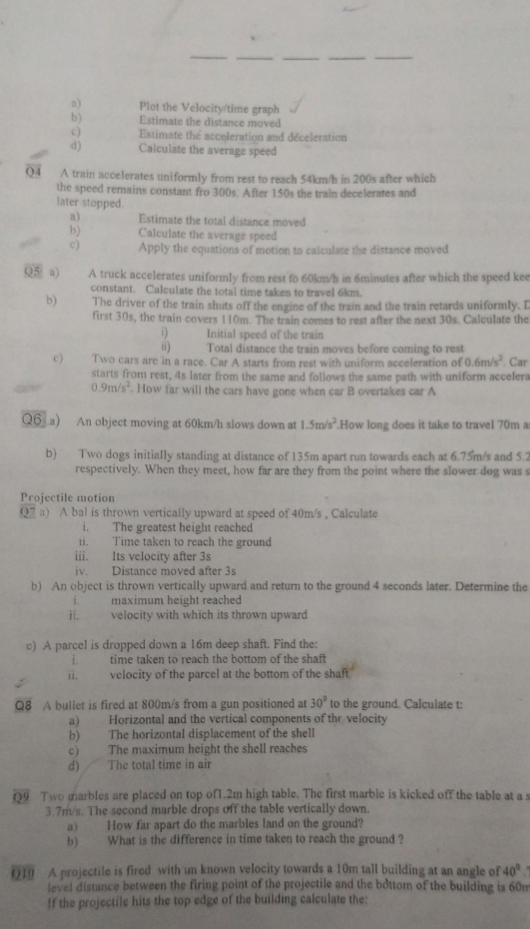 Assessments Exercise Linear Motion Q1 A Car Moving At 100km H Apply Breaks And Stops In A Distance Of 80m Calculate A 2