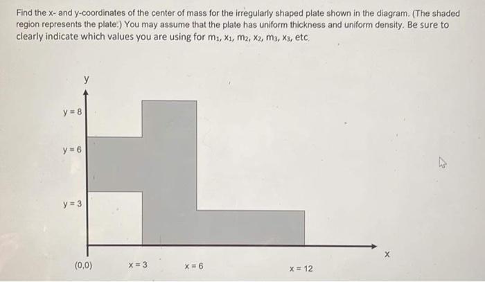 Find The X And Y Coordinates Of The Center Of Mass For The Irregularly Shaped Plate Shown In The Diagram The Shaded R 1
