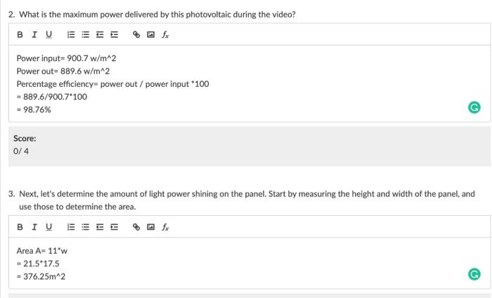 2 What Is The Maximum Power Delivered By This Photovoltaic During The Video Biu Eeee Fx Power Input 900 7 W M 2 Power 1