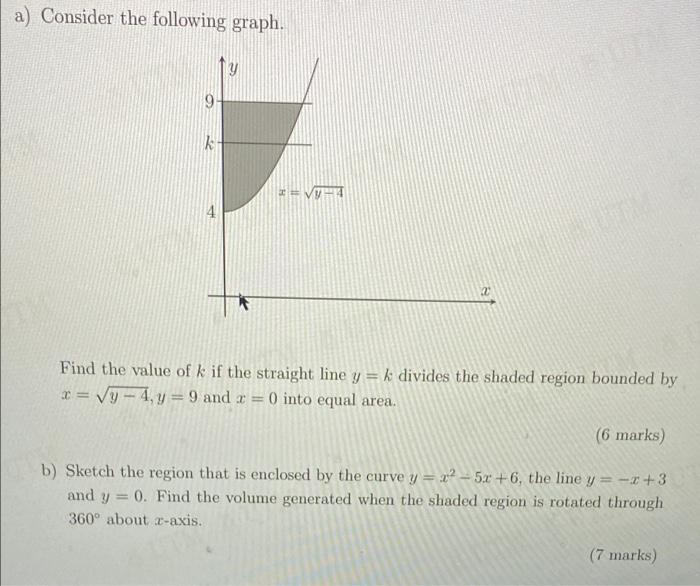 A Consider The Following Graph 9 K 4 2 Find The Value Of K If The Straight Line Y K Divides The Shaded Region Bounde 1