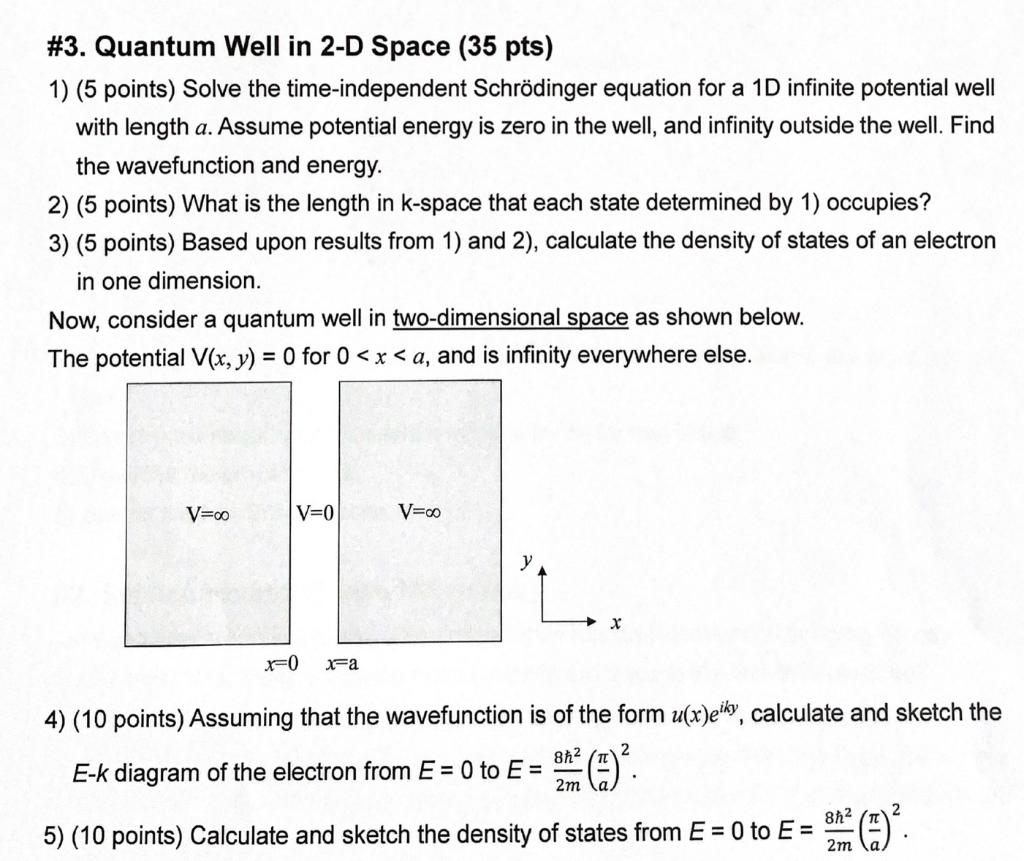 3 Quantum Well In 2 D Space 35 Pts 1 5 Points Solve The Time Independent Schrodinger Equation For A 1d Infinite P 1