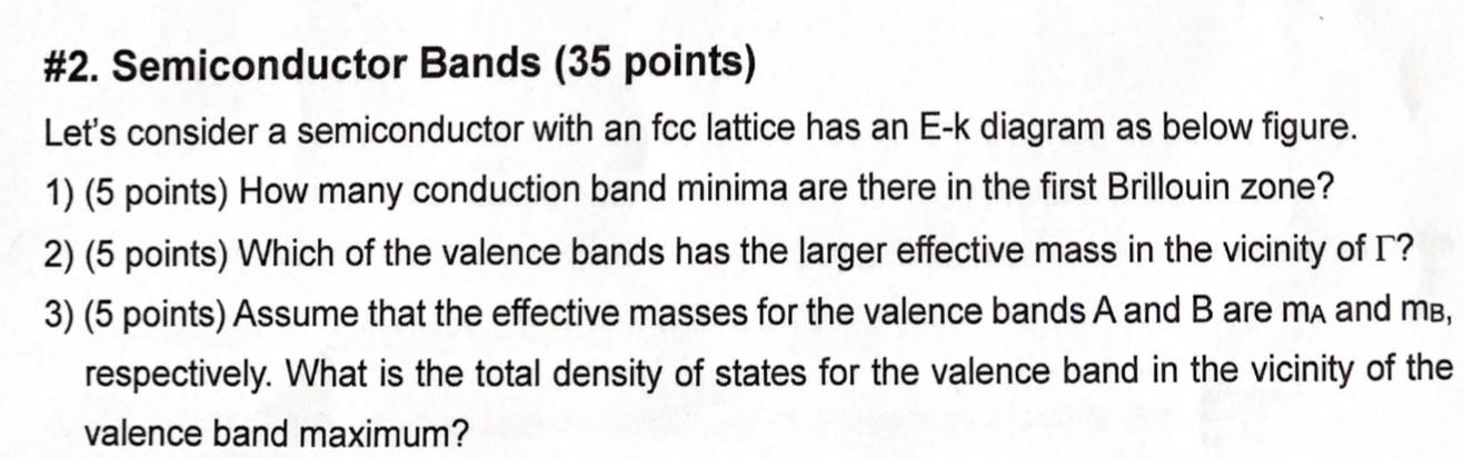 2 Semiconductor Bands 35 Points Let S Consider A Semiconductor With An Fcc Lattice Has An E K Diagram As Below Figur 1