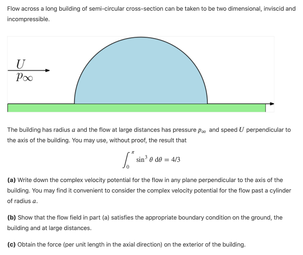 Flow Across A Long Building Of Semi Circular Cross Section Can Be Taken To Be Two Dimensional Inviscid And Incompressib 1