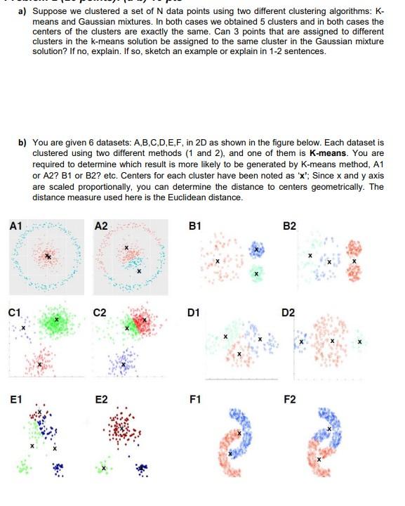 A Suppose We Clustered A Set Of N Data Points Using Two Different Clustering Algorithms K Means And Gaussian Mixtures 1