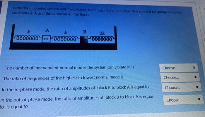 Consider A Coupled System With Two Blocks A Of Mass Mand Of Mass 2m Coupled By Spring Of Spring Constants K K And 2k As 1
