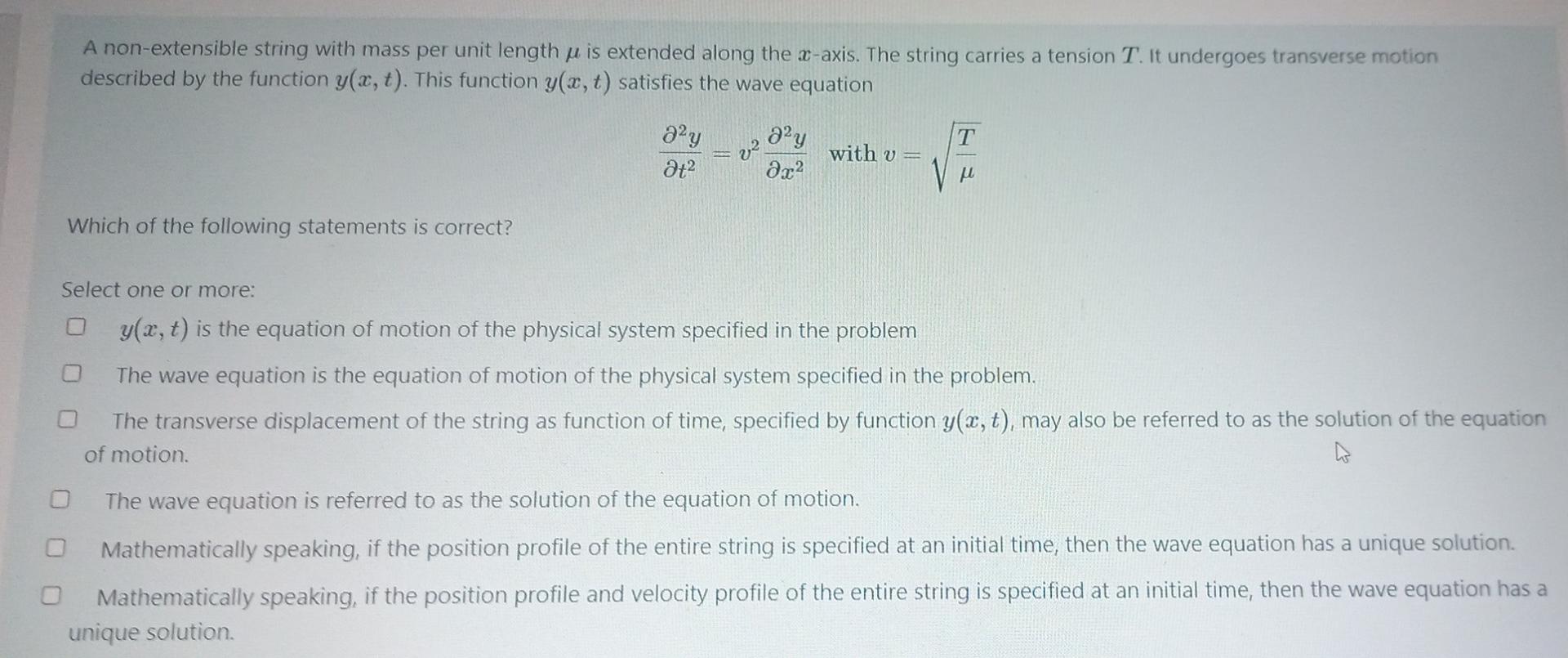 A Non Extensible String With Mass Per Unit Length U Is Extended Along The X Axis The String Carries A Tension T It Und 1