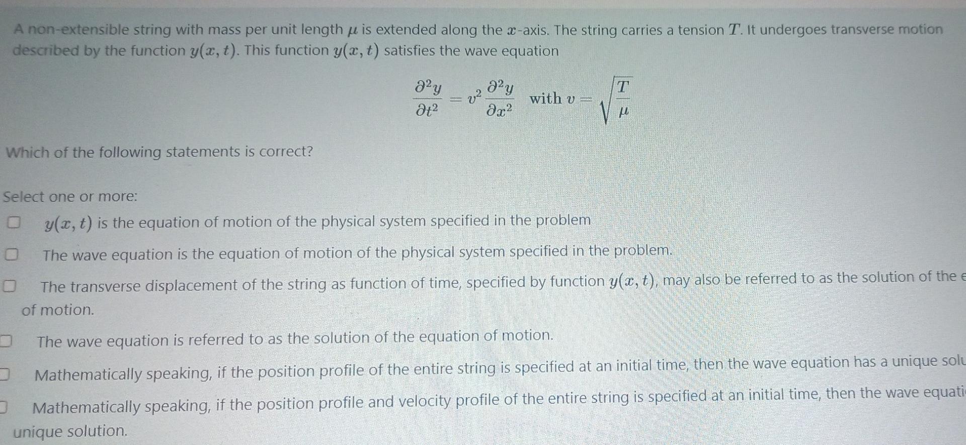 A Non Extensible String With Mass Per Unit Length P Is Extended Along The X Axis The String Carries A Tension T It Und 1