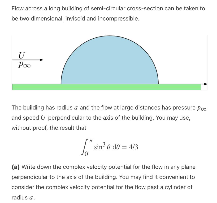Flow Across A Long Building Of Semi Circular Cross Section Can Be Taken To Be Two Dimensional Inviscid And Incompressib 1