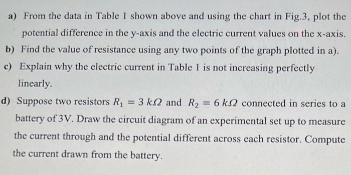 Question 3 The Following Data Were Obtained When Conducting An Ohm S Law Experiment Table 1 Av V I Ma 0 00 0 0 0 30 2