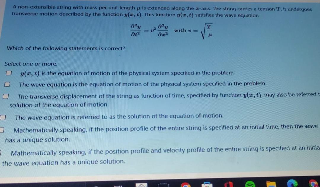 A Non Extensible String With Mass Per Unit Length Is Extended Along The S Axis The String Carries A Tension T It Under 1