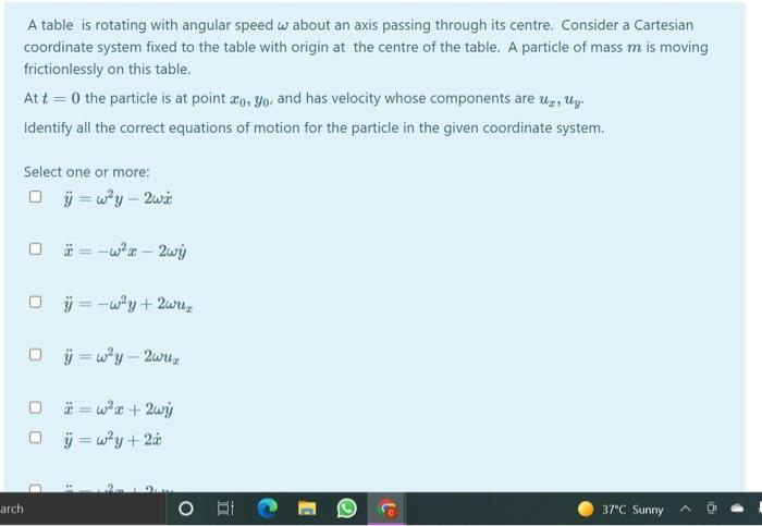 A Table Is Rotating With Angular Speed W About An Axis Passing Through Its Centre Consider A Cartesian Coordinate Syste 1