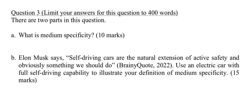 Question 3 Limit Your Answers For This Question To 400 Words There Are Two Parts In This Question A What Is Medium S 1