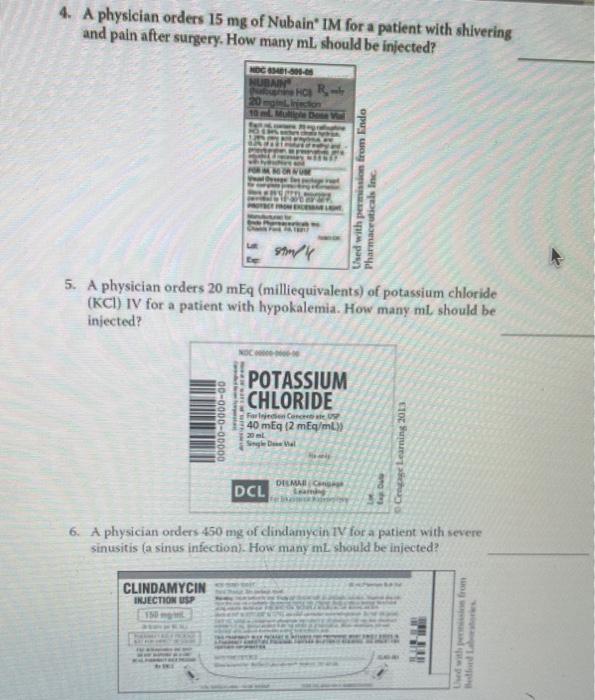 4 A Physician Orders 15 Mg Of Nubain Im For A Patient With Shivering And Pain After Surgery How Many Ml Should Be Inj 1