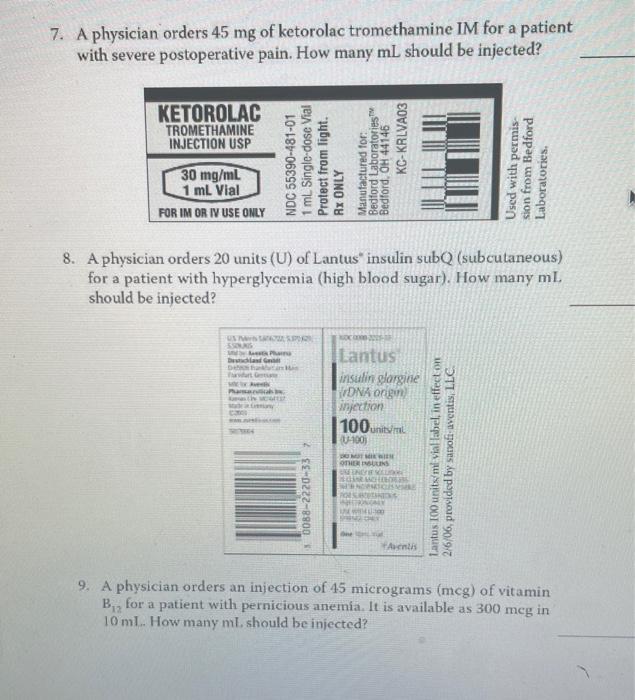 7 A Physician Orders 45 Mg Of Ketorolac Tromethamine Im For A Patient With Severe Postoperative Pain How Many Ml Shoul 1