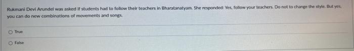 Tanjore Balasaraswati Preserved Sringara In Bharatanatyam True O False Rukmani Devi Arundel Was Asked If Students Had 2