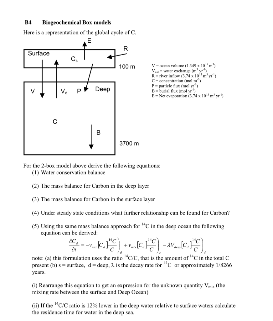 B4 Biogeochemical Box Models Here Is A Representation Of The Global Cycle Of C E R Surface Cs 100 M V Ocean Volume 1 1