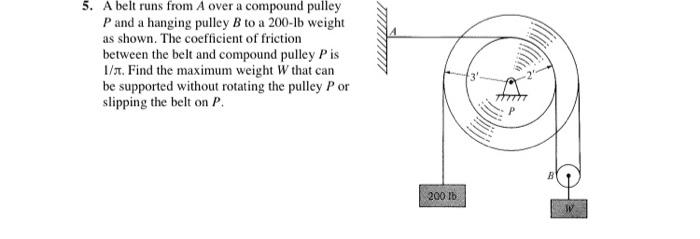 5 A Belt Runs From A Over A Compound Pulley P And A Hanging Pulley B To A 200 1b Weight As Shown The Coefficient Of Fr 1