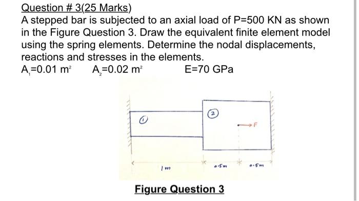 Question 3 25 Marks A Stepped Bar Is Subjected To An Axial Load Of P 500 Kn As Shown In The Figure Question 3 Draw T 1