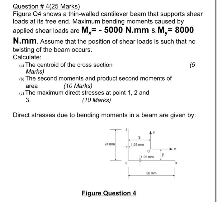 Question 4 25 Marks Figure Q4 Shows A Thin Walled Cantilever Beam That Supports Shear Loads At Its Free End Maximum B 1