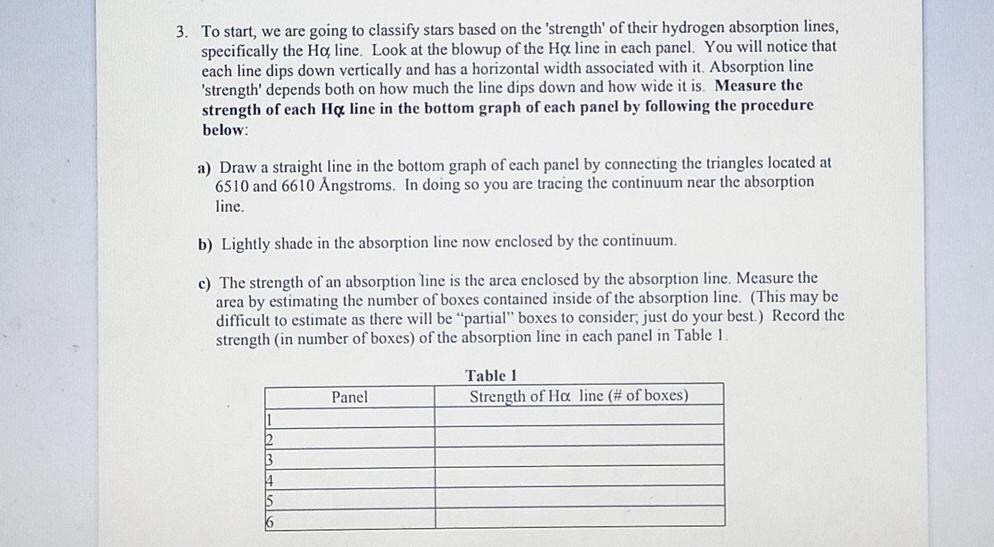 3 To Start We Are Going To Classify Stars Based On The Strength Of Their Hydrogen Absorption Lines Specifically The 1