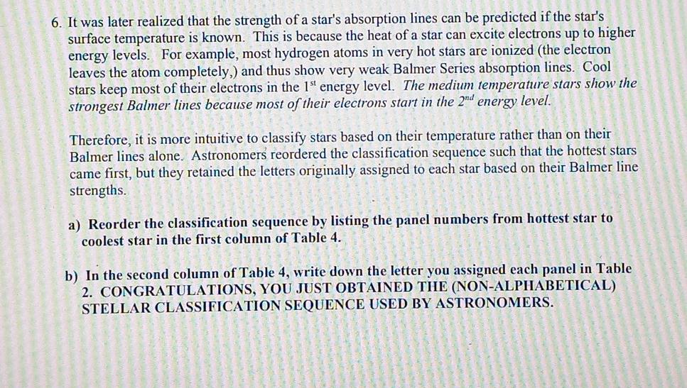 6 It Was Later Realized That The Strength Of A Star S Absorption Lines Can Be Predicted If The Star S Surface Temperatu 1