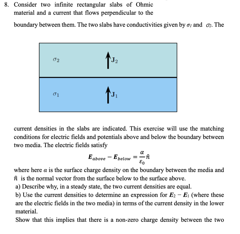 8 Consider Two Infinite Rectangular Slabs Of Ohmic Material And A Current That Flows Perpendicular To The Boundary Betw 1