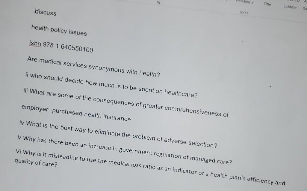 15 Heading 2 Title Subtitle Subtitle Su Discuss Styles Health Policy Issues Isbn 978 1 640550100 Are Medical Services S 1
