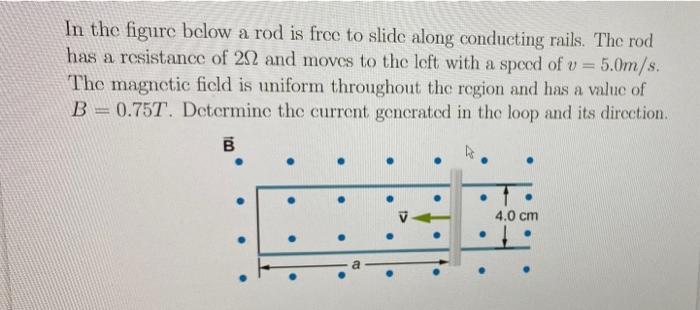In The Figure Below A Rod Is Free To Slide Along Conducting Rails The Rod Has A Resistance Of 212 And Moves To The Left 1